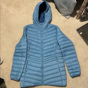 Lands' End Women's Light Blue Hooded Puffer Jacket
